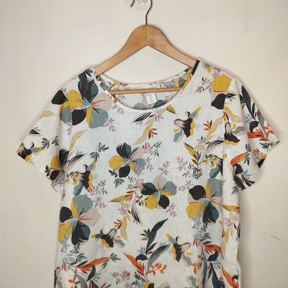 Cynthia Rowley Linen Top Floral Short Sleeves Hi Low Hem - Picture 2 of 10